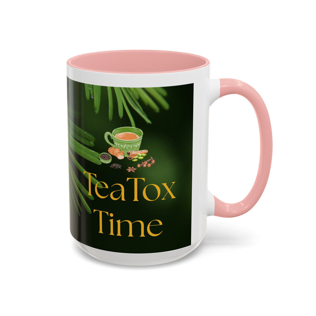 TeaTox Time Accent Coffee Mug for Relaxation, Gift for Tea Lovers, Cozy Beverage Mug, Eco-Friendly Coffee Cup, Green Tea Enthusiast Gift