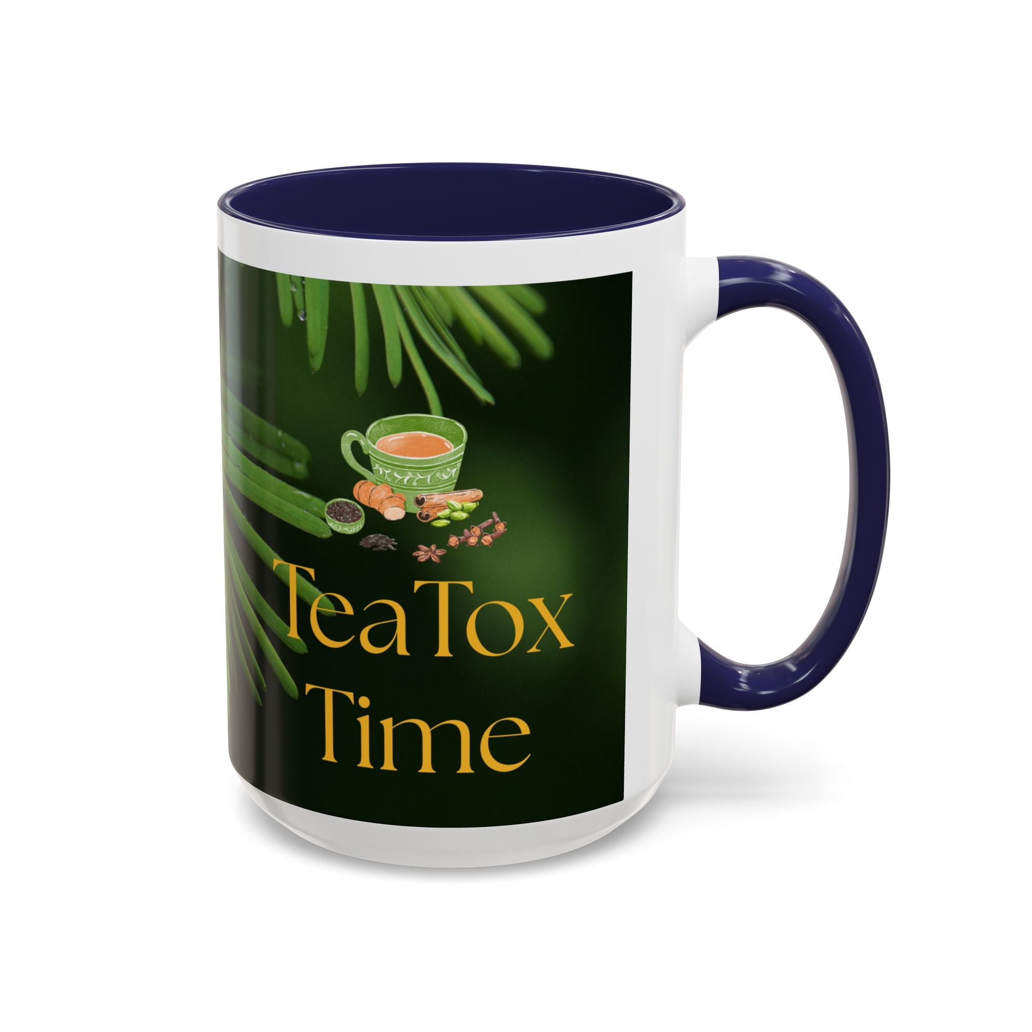 TeaTox Time Accent Coffee Mug for Relaxation, Gift for Tea Lovers, Cozy Beverage Mug, Eco-Friendly Coffee Cup, Green Tea Enthusiast Gift