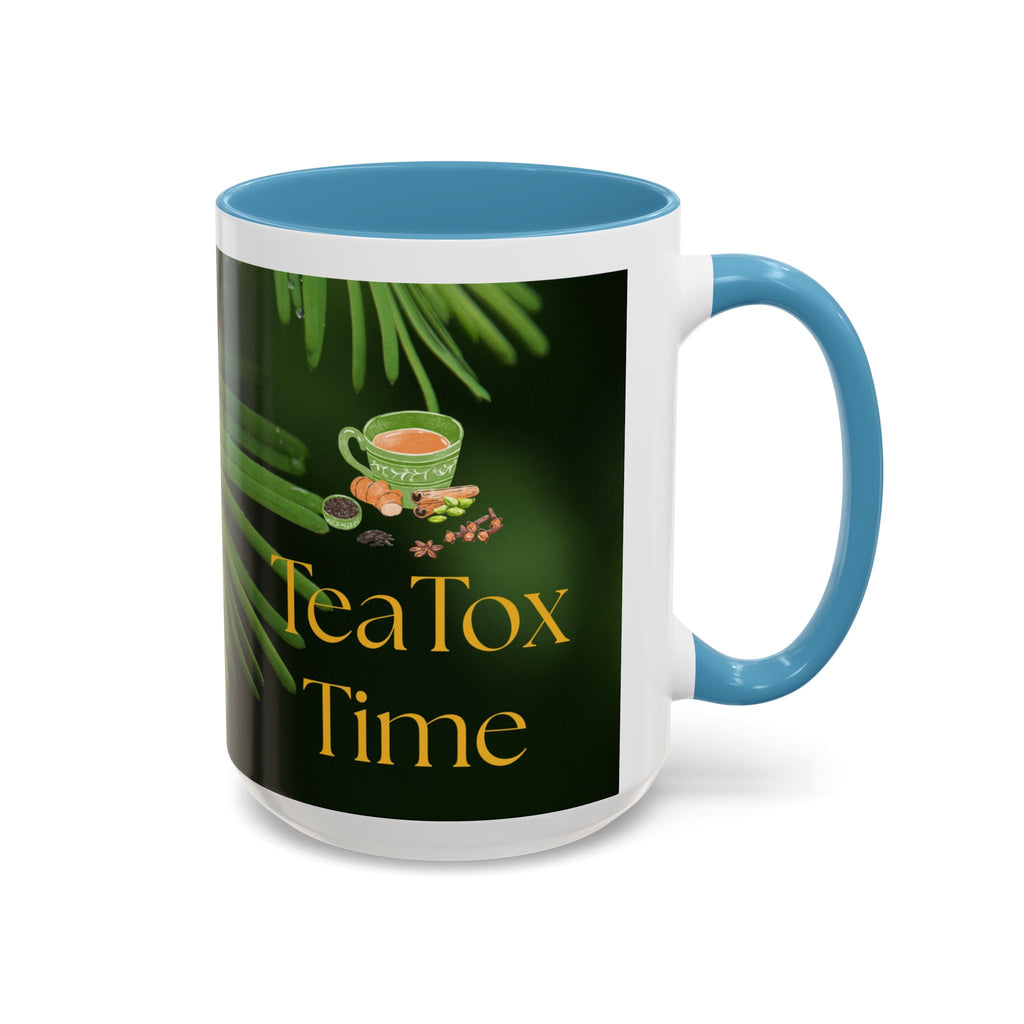 TeaTox Time Accent Coffee Mug for Relaxation, Gift for Tea Lovers, Cozy Beverage Mug, Eco-Friendly Coffee Cup, Green Tea Enthusiast Gift