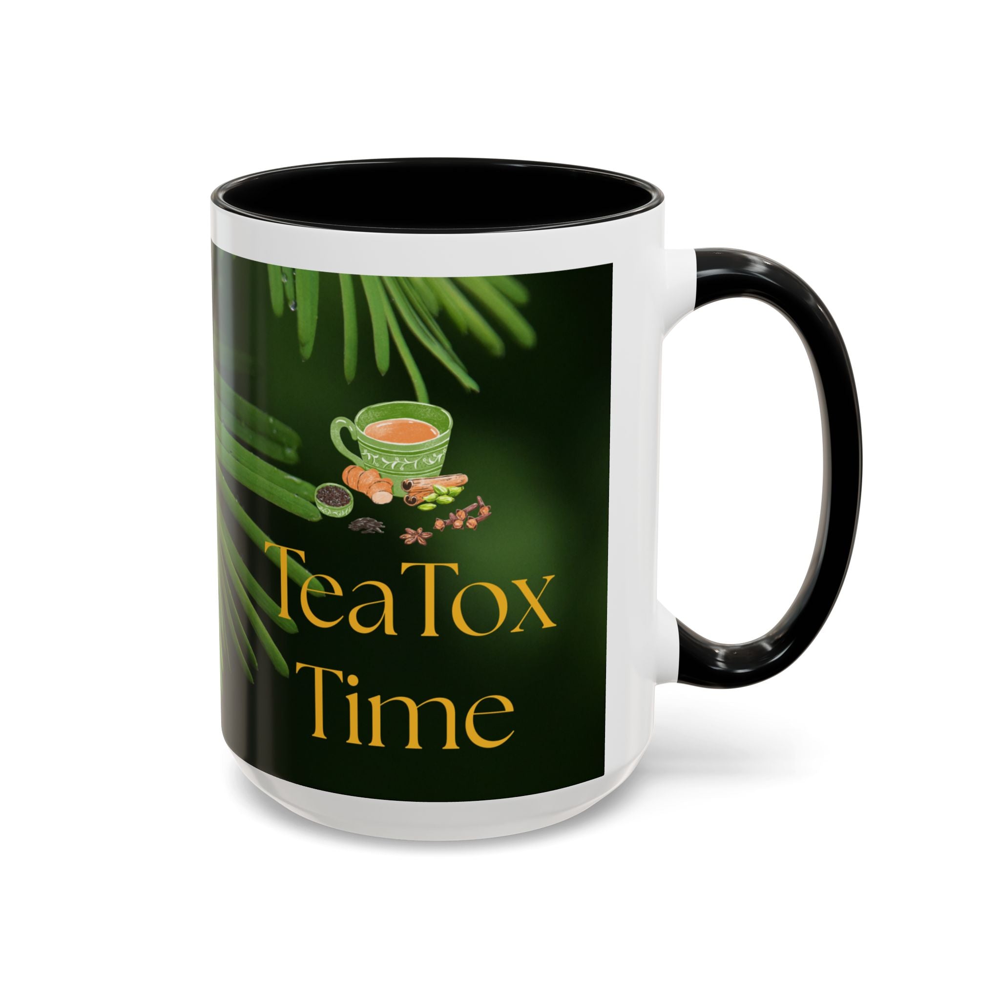 TeaTox Time Accent Coffee Mug for Relaxation, Gift for Tea Lovers, Cozy Beverage Mug, Eco-Friendly Coffee Cup, Green Tea Enthusiast Gift